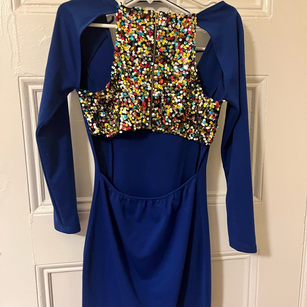 Paprika Royal Blue Sequin Back Dress